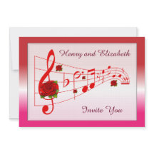 Music and  Red Roses Wedding Invitation