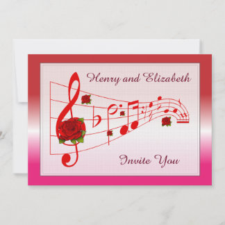 Music and  Red Roses Wedding Invitation