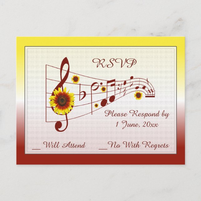 Music and Sunflowers Wedding RSVP Card (Front)