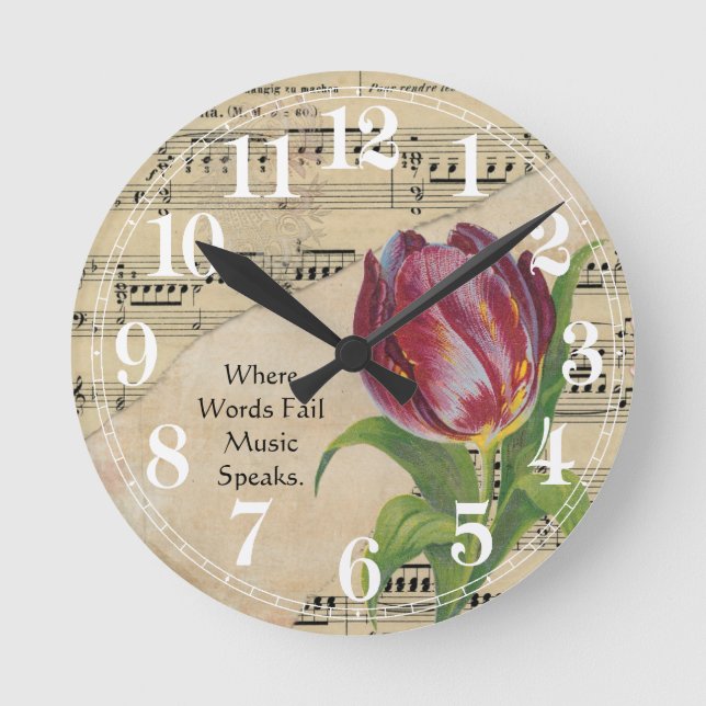 Music and Tulip Round Clock (Front)