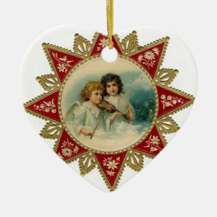 MUSIC ANGELS IN  WHITE HEART CERAMIC TREE DECORATION