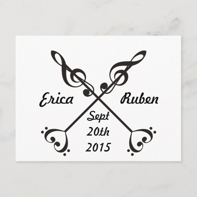 Music Arrow Crossing -Saving the Date Announcement Postcard (Front)