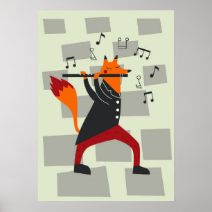 Music Art A Fox And Flute Poster