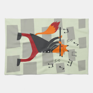 Music Art A Fox And Flute Tea Towel