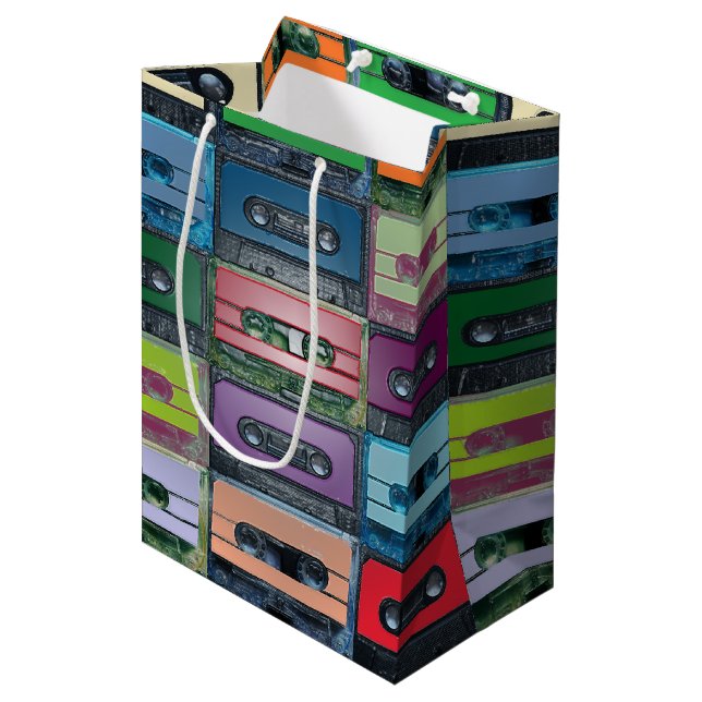 Music art plastic style cassette pattern medium gift bag (Front Angled)