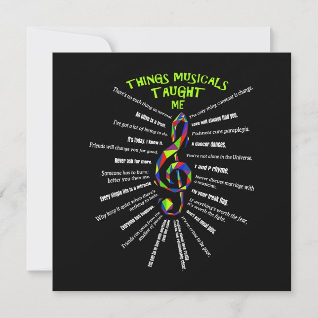 Music Atre Things Musicals Taught Me Actor 3 Thank You Card (Front)