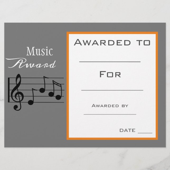 Music award certificate music teacher (Front)