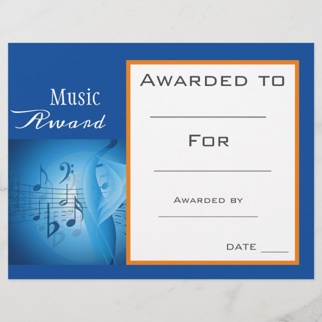 Music award certificate music teacher (Front)