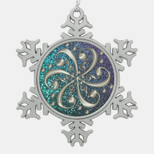 Music Bass Clefs Teal Glitter Christmas Ornament