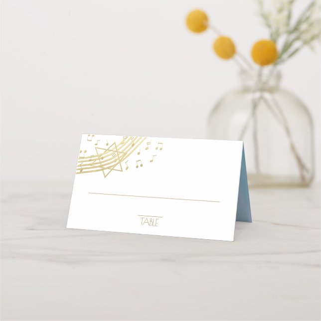 Music Bat Mitzvah Blue and Gold Seating Card (Front)