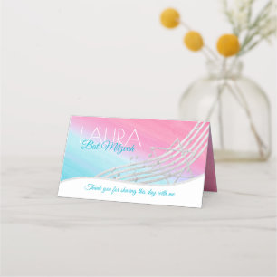 Music Bat Mitzvah Silver Music Notes Seating Card