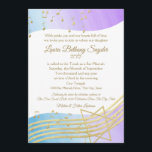 Music Bat Mitzvah Watercolor and Gold2 Invitation<br><div class="desc">Shades of youthful purples and blue watercolor design with golden music notes and Star of David,  Bat Mitzvah inviation.  Personalise text as preferred.</div>