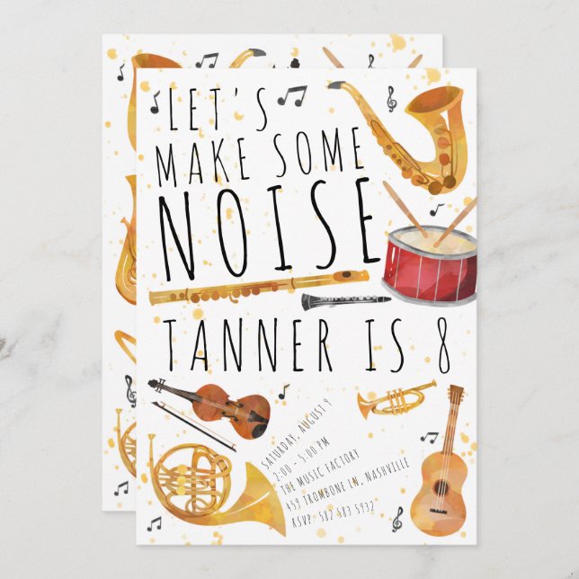 Music Birthday Party Invitation (Front/Back)
