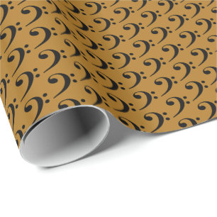 Music Black Bass Clef on Matte Gold Wrapping Paper