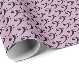 Music Black Bass Clef on Mauve Mist Purple Wrapping Paper