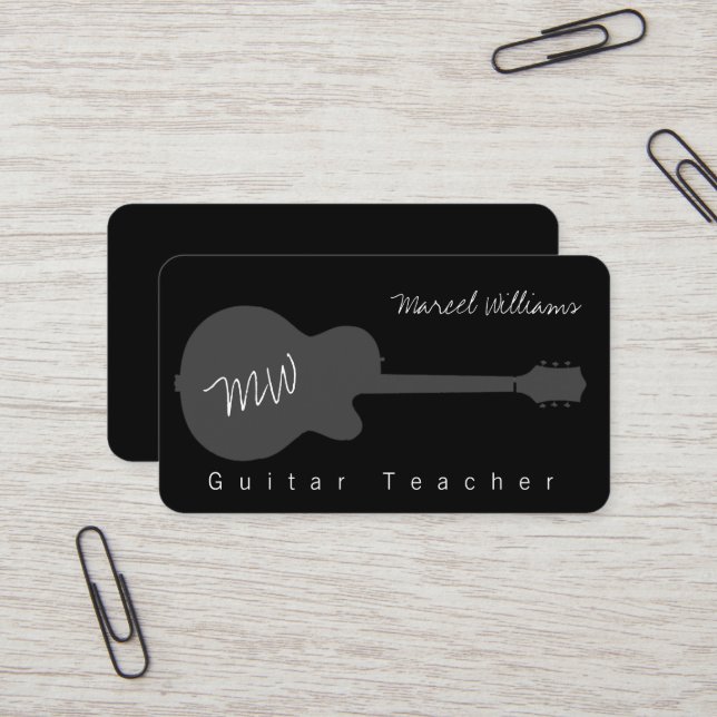 Music Black Business Card with Acoustic Guitar (Front/Back In Situ)