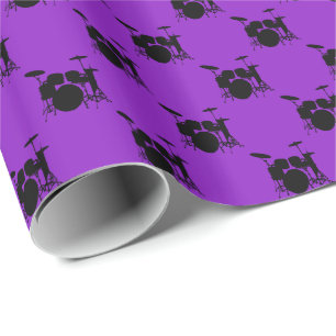 Music Black Drum Set on Purple Wrapping Paper