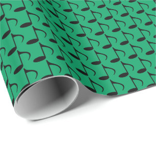 Music Black Eighth Notes on Shamrock Green Wrapping Paper