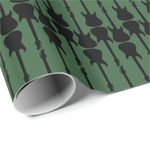 Music Black Electric Guitar Stripe, Hunter Green Wrapping Paper