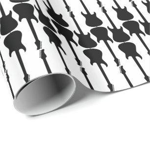 Music Black Electric Guitar Stripes, White Wrapping Paper