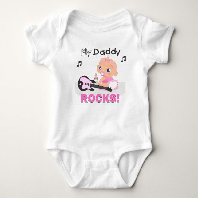 Music Bodysuit, My Daddy Rocks Pink Guitar Infant Baby Bodysuit (Front)