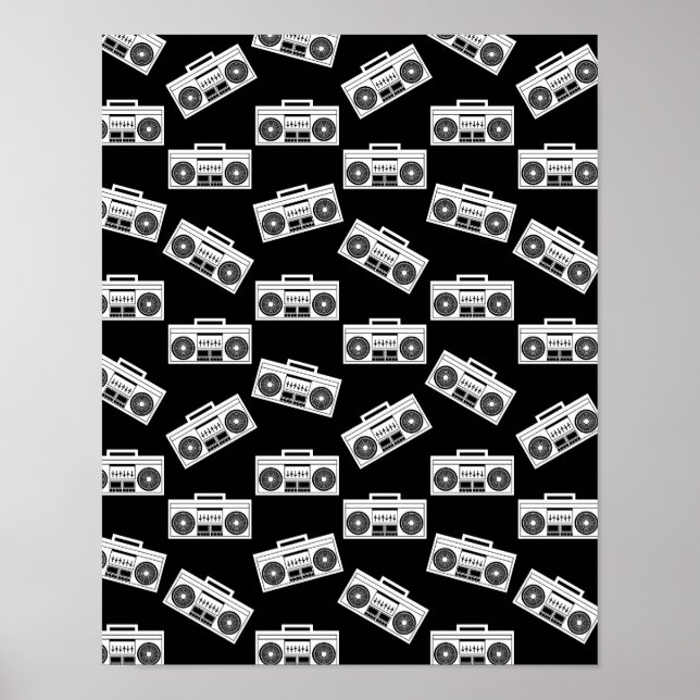 Music Boombox Print Art Pattern Boomboxes Black (Front)
