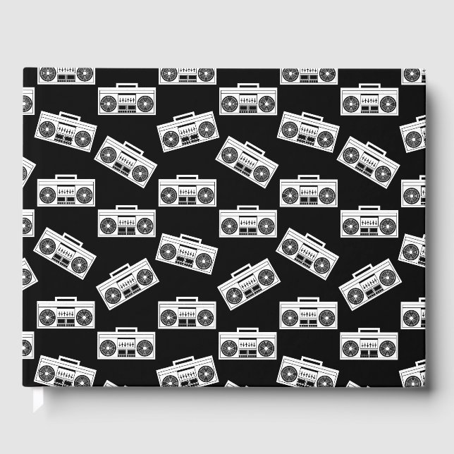 Music Boombox Print Art Pattern Boomboxes Black Guest Book (Front)