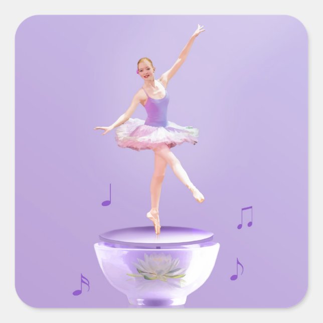 Music Box Ballerina Customisable Square Sticker (Front)