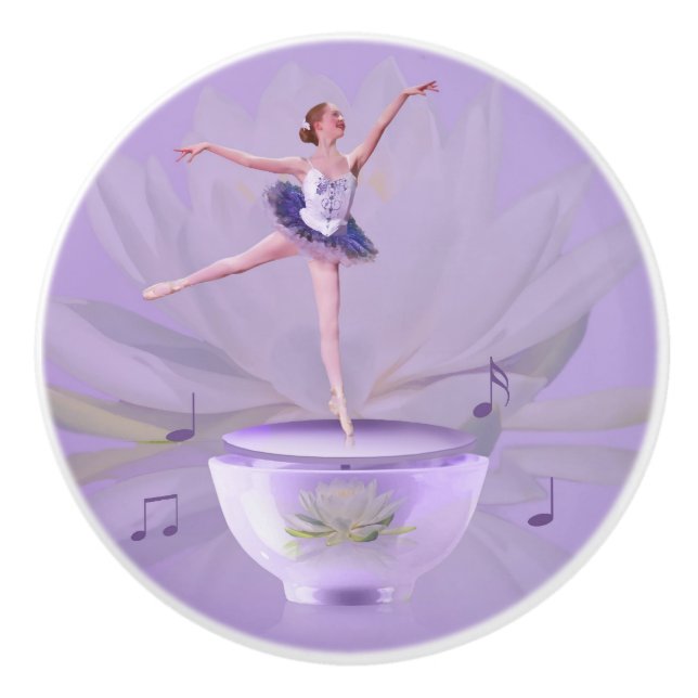 Music Box Ballerina with Water Lily Ceramic Knob (Front)