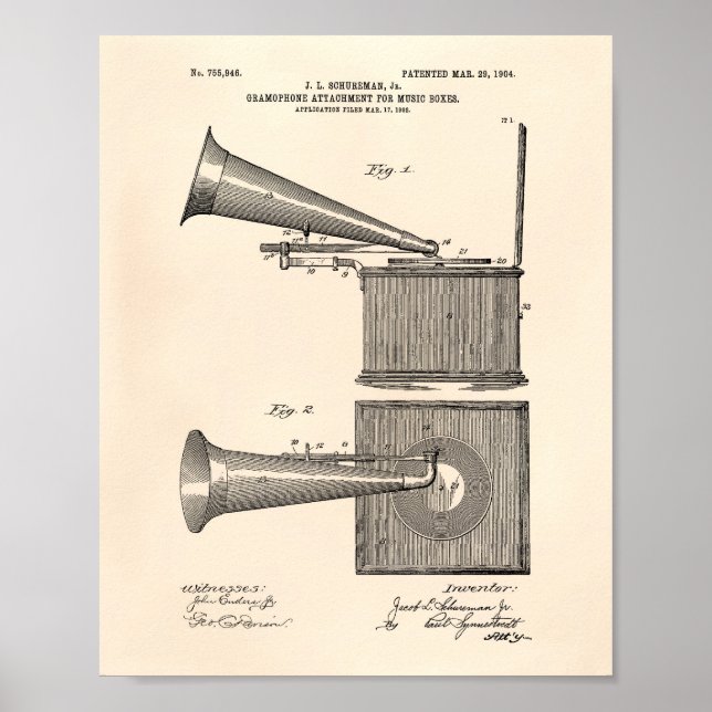 Music Boxs 1904 Patent Art Old Peper Poster (Front)