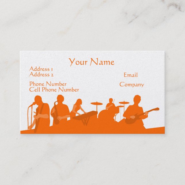 Music Business Card - Orange Rock Band (Front)