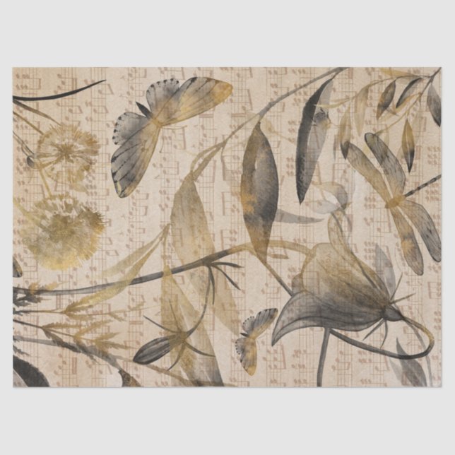 Music Butterfly Autumn Fall Decoupage Floral Paper (Front)