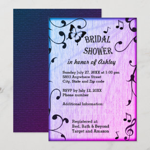 Music Butterfly Leaves Blue & Purple Wood Wedding Invitation