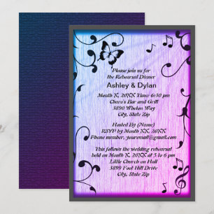 Music Butterfly Leaves Blue & Purple Wood Wedding Invitation
