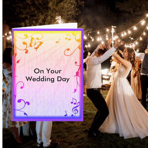 Music Butterfly Leaves Colourful Wood Grain Weddin Card