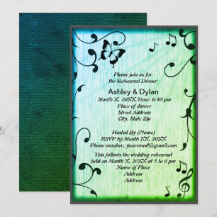 Music Butterfly Leaves Green Wood Wedding Invitation