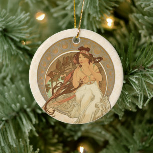 Music by Alphonse Mucha Ceramic Ornament