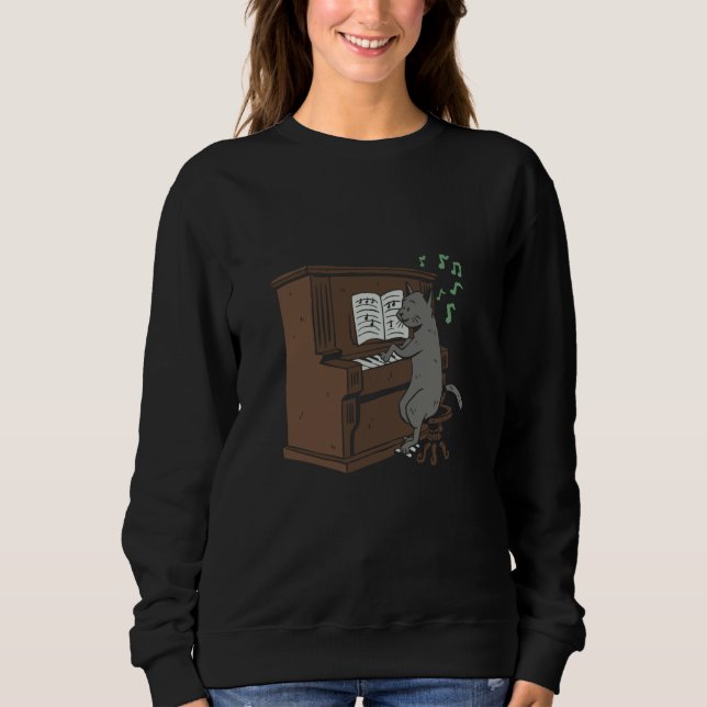 music cat pianist instrument notes sweatshirt (Front)