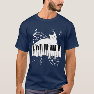 Music Cat Playing On Piano Musical Musician family T-Shirt