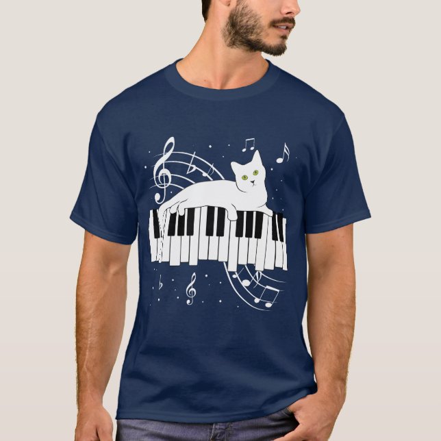 Music Cat Playing On Piano Musical Musician family T-Shirt (Front)