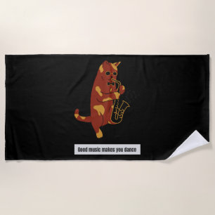 Music cat saxophone beach towel