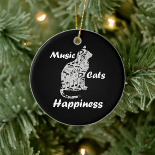 Music Cats Happiness - Musician Lover Quote Ceramic Ornament