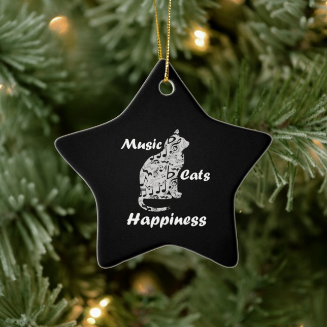 Music Cats Happiness - Musician Lover Quote Ceramic Ornament (Tree)