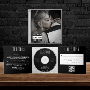 Music CD Album Cover Black Wedding All In One Tri-Fold Invitation