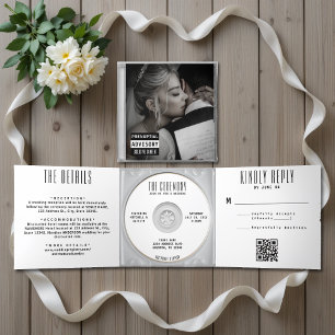 Music CD Album Cover Wedding All In One Tri-Fold Invitation