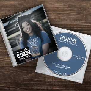 Music CD Case Album Cover Blue Graduation Announcement