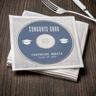Music CD Case Album Cover Blue Graduation Party Napkin