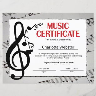 Music Certificate Student Recognition Certificates