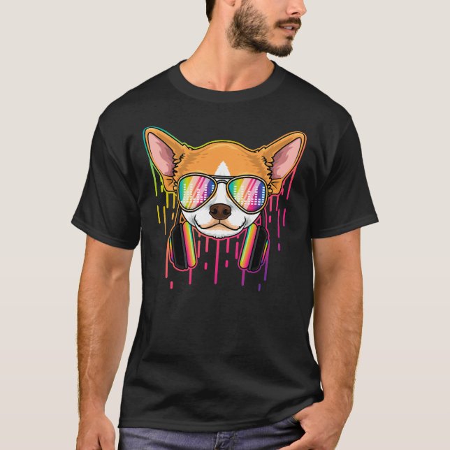 Music Chihuahua Dj With Headphones Musical Dog     T-Shirt (Front)