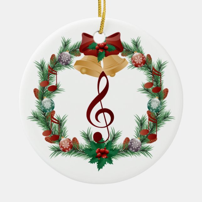 Music Christmas Wreath Treble Clef Ornament Gift (Front)